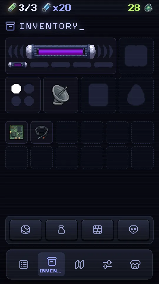 The inventory grid with collected mission objects