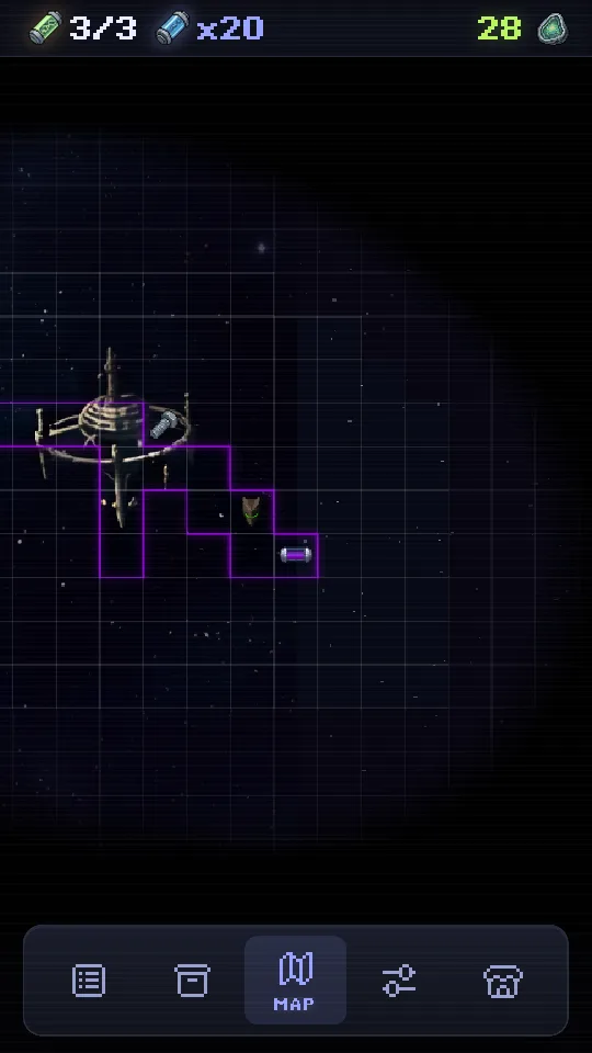 The galaxy map with fog of war and the ship's movement range