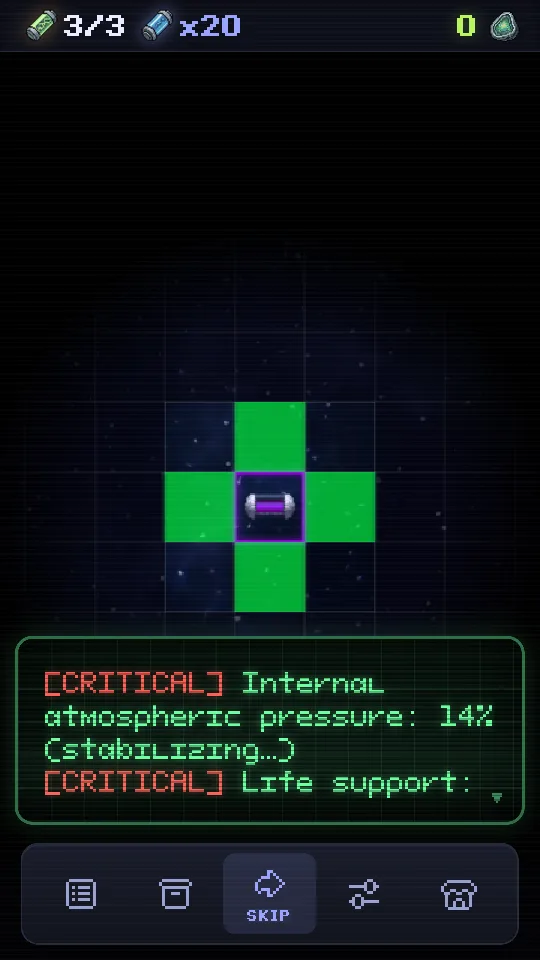 The ship's terminal reporting damage after waking up